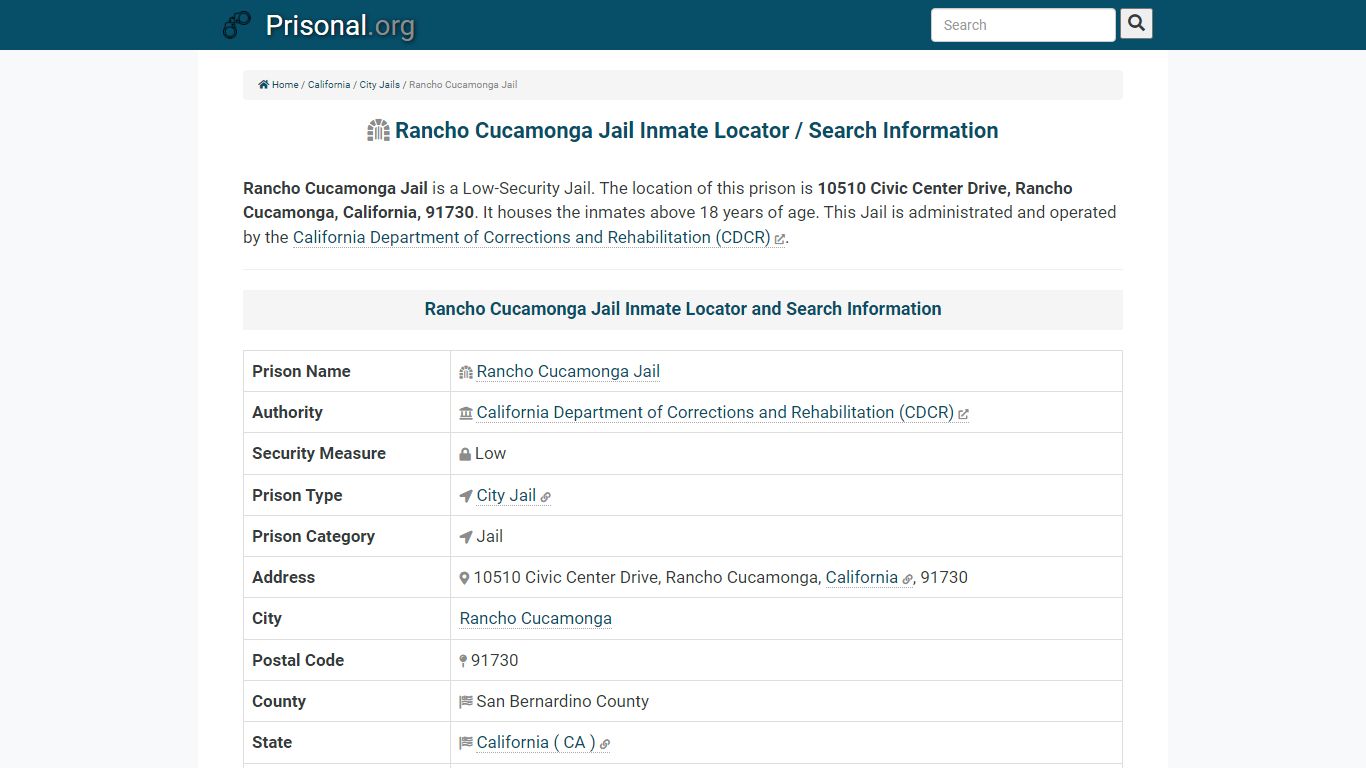 Rancho Cucamonga Jail-Inmate Locator/Search Info, Phone ...